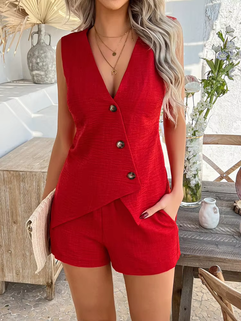 New Fashion Elegant Cardigan Vest Shorts 2 piece Set CODE: KAR3858