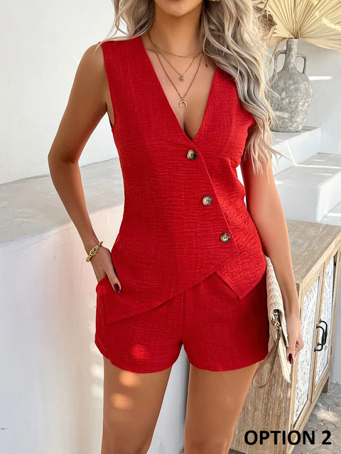 New Fashion Elegant Cardigan Vest Shorts 2 piece Set CODE: KAR3858