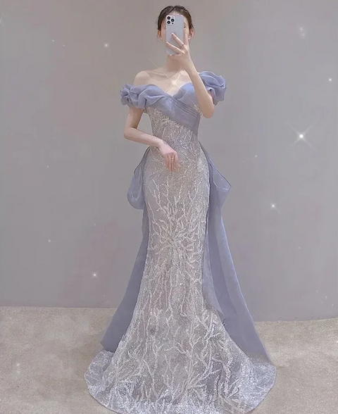 New Off-Shoulder Mermaid Sparkly Lace Long Dresses CODE: KAR3862