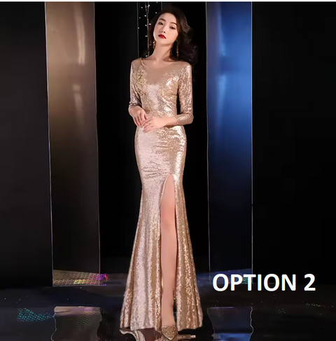 New Sexy Sequined Stand Collar Slit Mermaid Party Maxi Dresses CODE: KAR3863