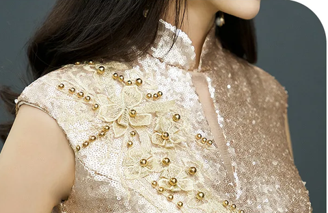 New Sexy Sequined Stand Collar Slit Mermaid Party Maxi Dresses CODE: KAR3863