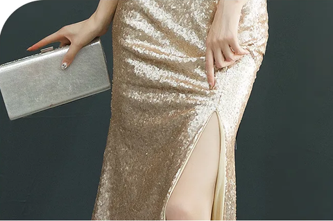 New Sexy Sequined Stand Collar Slit Mermaid Party Maxi Dresses CODE: KAR3863