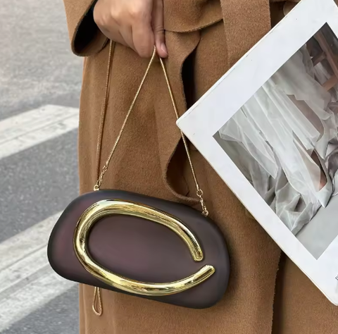 New Gold Closure Box Clutch handbag CODE: KAR3866