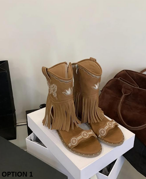 New Butterfly Embroidery High Heel Boots CODE: KAR3871