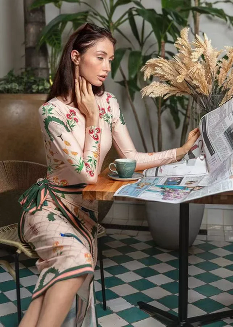 New Digital Print Long Sleeve AND Half Sleeve One Piece With Skirt Swimwear Set CODE: KAR3895