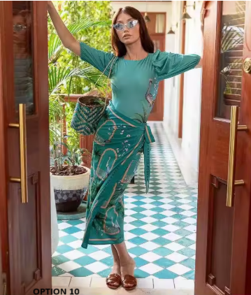 New Digital Print Long Sleeve AND Half Sleeve One Piece With Skirt Swimwear Set CODE: KAR3895