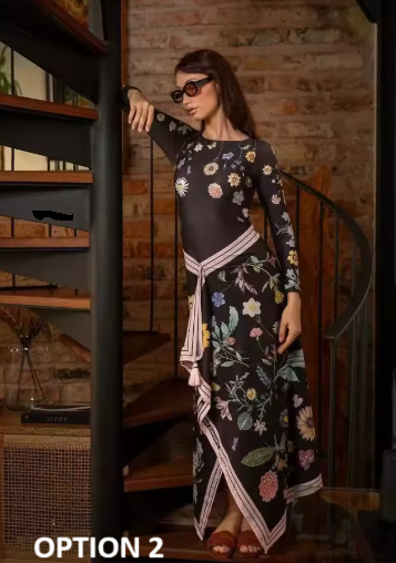 New Digital Print Long Sleeve AND Half Sleeve One Piece With Skirt Swimwear Set CODE: KAR3895