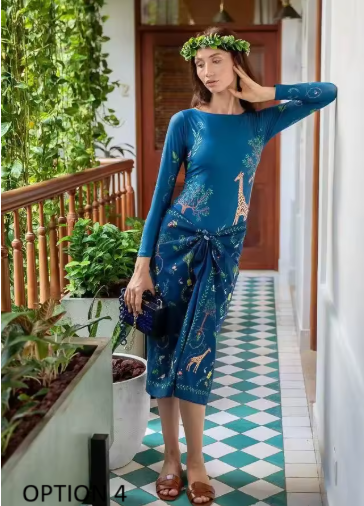 New Digital Print Long Sleeve AND Half Sleeve One Piece With Skirt Swimwear Set CODE: KAR3895