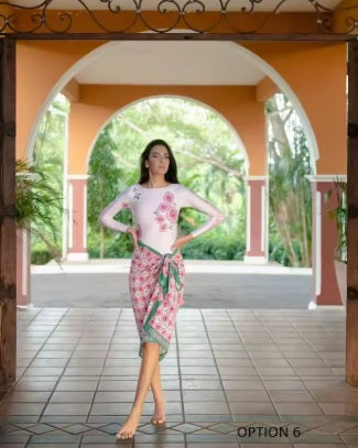 New Digital Print Long Sleeve AND Half Sleeve One Piece With Skirt Swimwear Set CODE: KAR3895