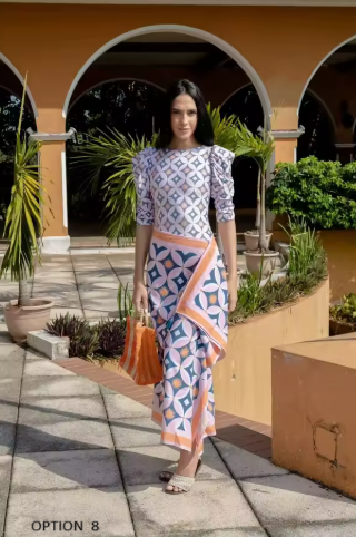 New Digital Print Long Sleeve AND Half Sleeve One Piece With Skirt Swimwear Set CODE: KAR3895