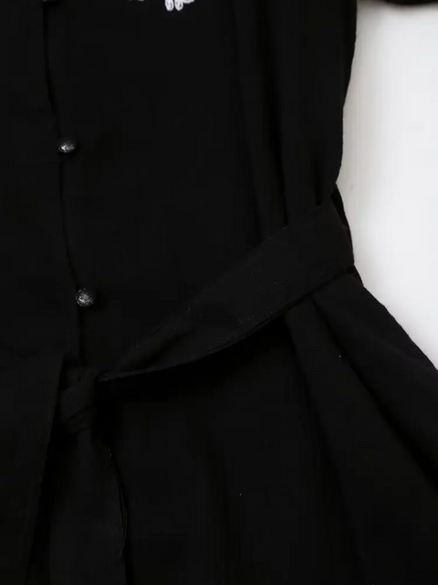 New Long Sleeve V Neck With Belt Floral Embroidery Short Dress CODE: KAR3899