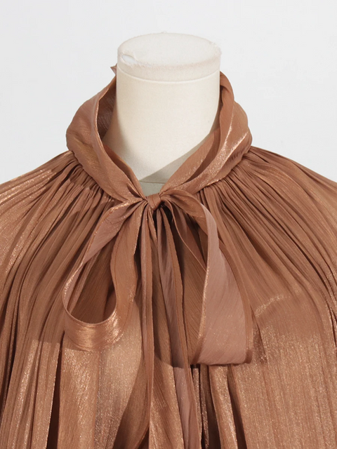 New Scarf Collar Lantern long Sleeve Minimalist Folds Maxi Dress CODE: KAR3904