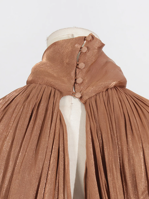 New Scarf Collar Lantern long Sleeve Minimalist Folds Maxi Dress CODE: KAR3904