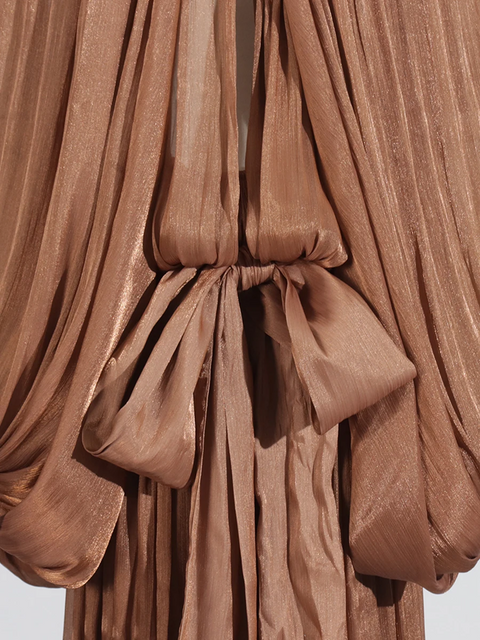 New Scarf Collar Lantern long Sleeve Minimalist Folds Maxi Dress CODE: KAR3904