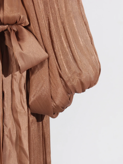 New Scarf Collar Lantern long Sleeve Minimalist Folds Maxi Dress CODE: KAR3904