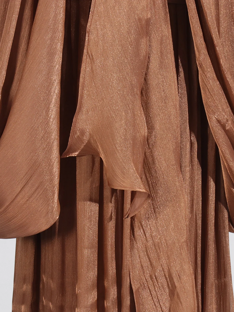 New Scarf Collar Lantern long Sleeve Minimalist Folds Maxi Dress CODE: KAR3904