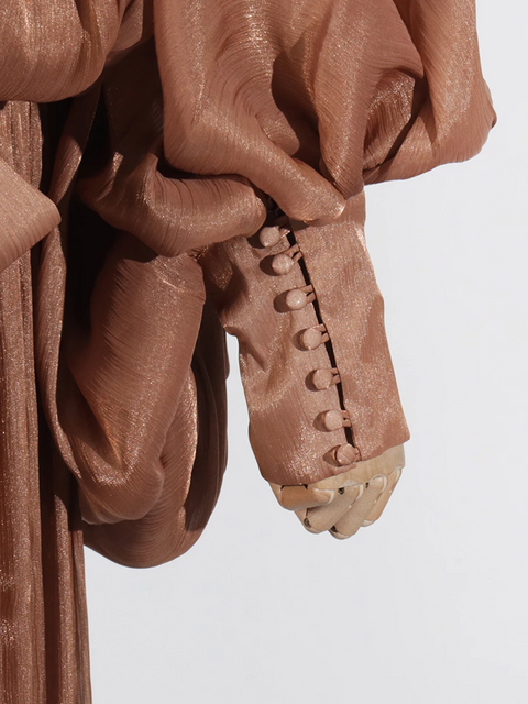 New Scarf Collar Lantern long Sleeve Minimalist Folds Maxi Dress CODE: KAR3904