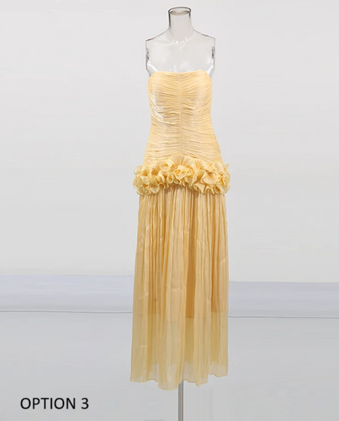 New Strapless Sleeveless Patchwork Folds Midi Dress CODE: KAR3905