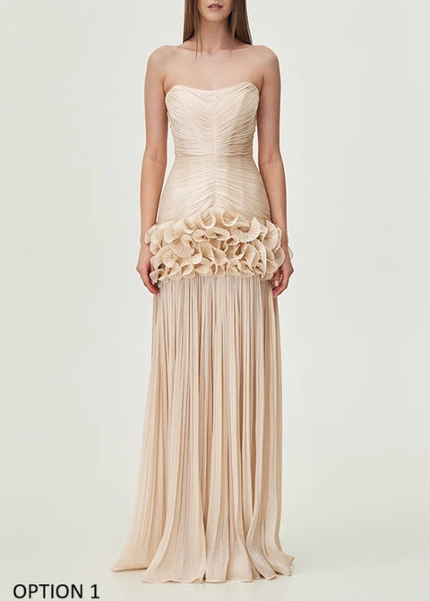 New Strapless Sleeveless Patchwork Folds Midi Dress CODE: KAR3905