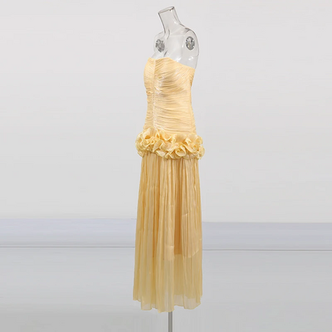 New Strapless Sleeveless Patchwork Folds Midi Dress CODE: KAR3905