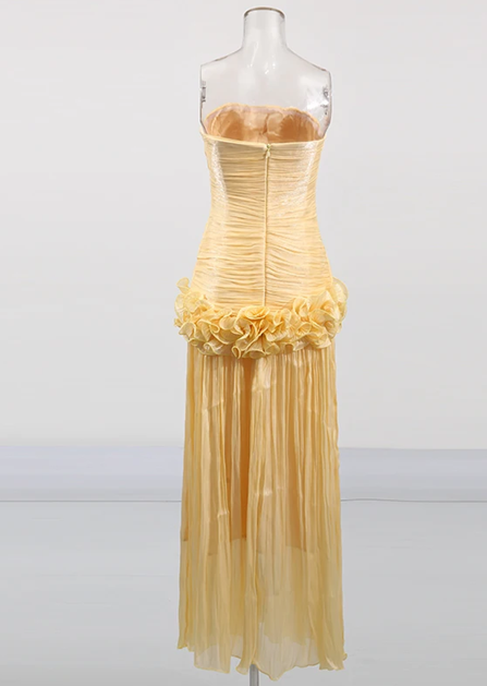 New Strapless Sleeveless Patchwork Folds Midi Dress CODE: KAR3905