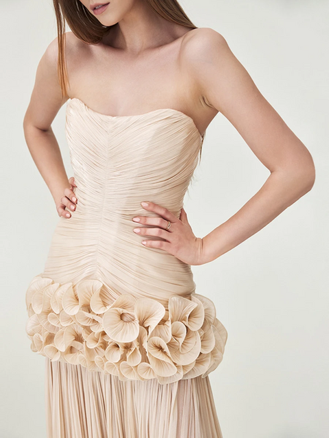 New Strapless Sleeveless Patchwork Folds Midi Dress CODE: KAR3905