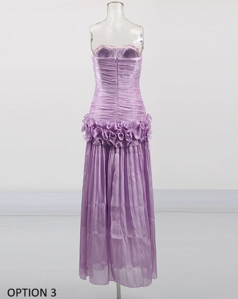 New Strapless Sleeveless Patchwork Folds Midi Dress CODE: KAR3905