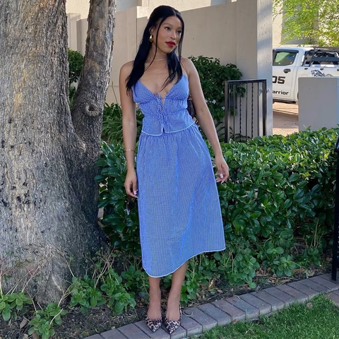 New Sweet Front Lace Up Tops - Long Skirt 2Piece Set CODE: KAR3908