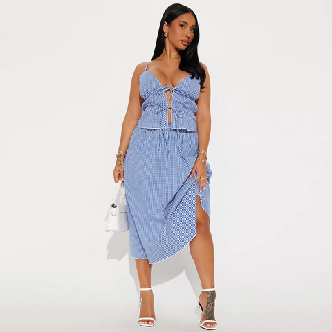 New Sweet Front Lace Up Tops - Long Skirt 2Piece Set CODE: KAR3908