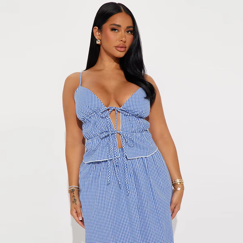 New Sweet Front Lace Up Tops - Long Skirt 2Piece Set CODE: KAR3908