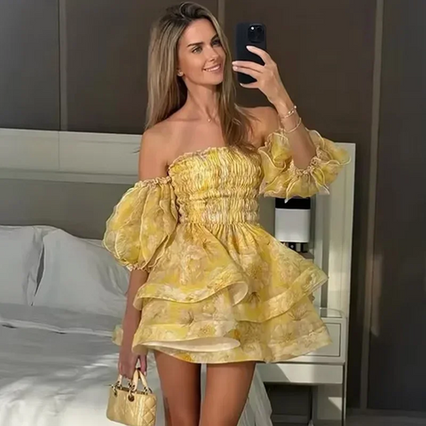 New Print Puffy Bubble Sleeve Mini Dress CODE: KAR3910