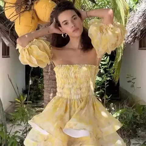 New Print Puffy Bubble Sleeve Mini Dress CODE: KAR3910