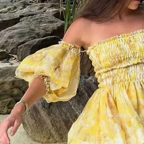 New Print Puffy Bubble Sleeve Mini Dress CODE: KAR3910