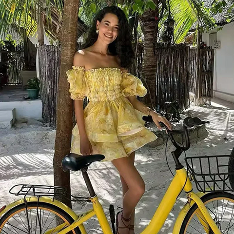 New Print Puffy Bubble Sleeve Mini Dress CODE: KAR3910