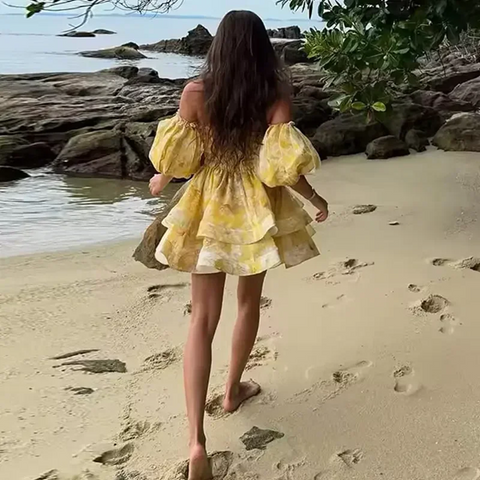 New Print Puffy Bubble Sleeve Mini Dress CODE: KAR3910