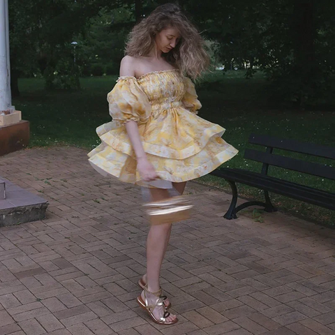 New Print Puffy Bubble Sleeve Mini Dress CODE: KAR3910