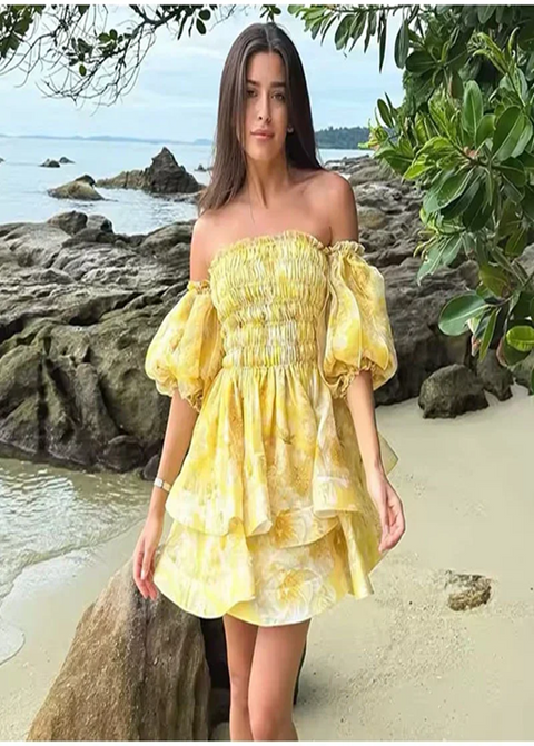 New Print Puffy Bubble Sleeve Mini Dress CODE: KAR3910