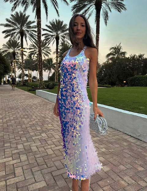 New Shiny Sparkling Sleeveless Slim Party Long Dress CODE: KAR3913