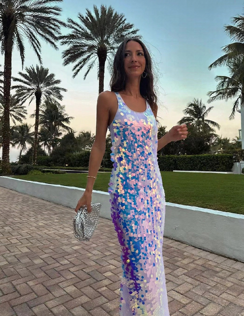 New Shiny Sparkling Sleeveless Slim Party Long Dress CODE: KAR3913