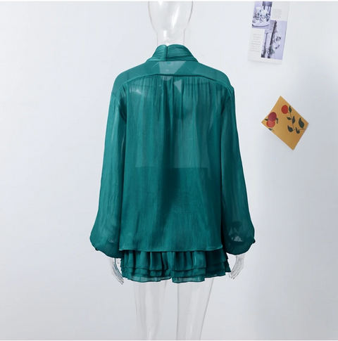 New Fancy Bow Long Sleeves Shirts With  Mini Skirt Set CODE: KAR3916