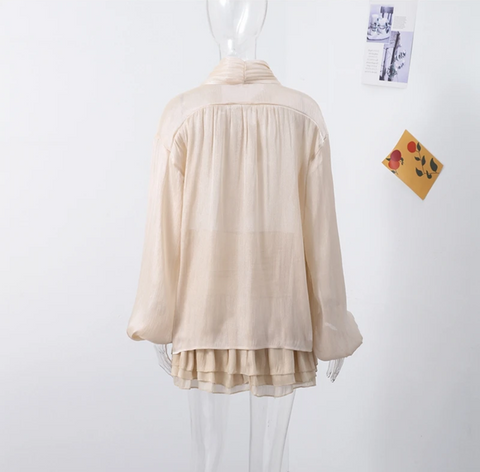 New Fancy Bow Long Sleeves Shirts With  Mini Skirt Set CODE: KAR3916
