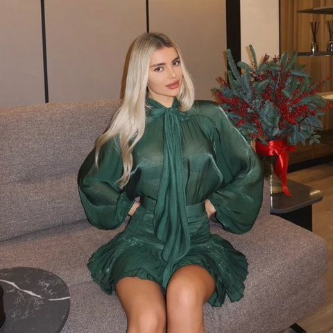 New Fancy Bow Long Sleeves Shirts With  Mini Skirt Set CODE: KAR3916