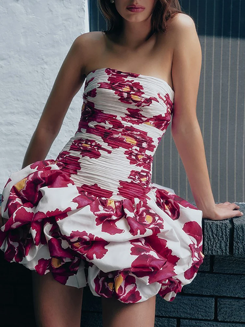 New sexy Strapless Printed Sleeveless High Waist Patchwork A-line Short Dress CODE: KAR3919