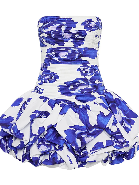 New sexy Strapless Printed Sleeveless High Waist Patchwork A-line Short Dress CODE: KAR3919