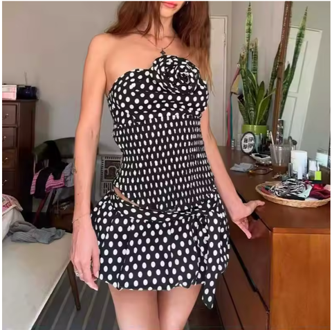 New Polka Dot Halter Tie Bow Sashes Elastic Waist two piece sets CODE: KAR3921