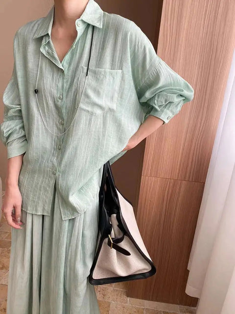 New Fashion Tencel Stir Fried Tie Dye Relaxed Shirt And Pants Two-piece Set CODE: KAR3924