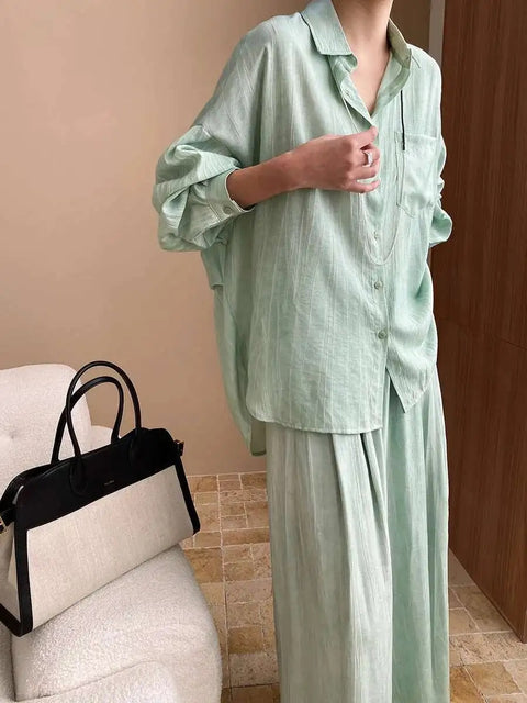 New Fashion Tencel Stir Fried Tie Dye Relaxed Shirt And Pants Two-piece Set CODE: KAR3924