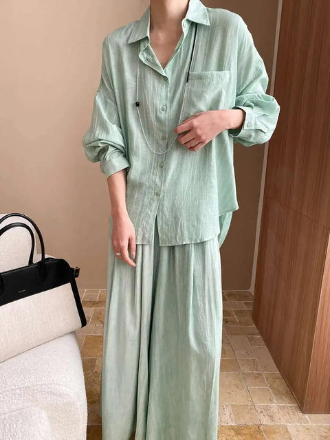 New Fashion Tencel Stir Fried Tie Dye Relaxed Shirt And Pants Two-piece Set CODE: KAR3924