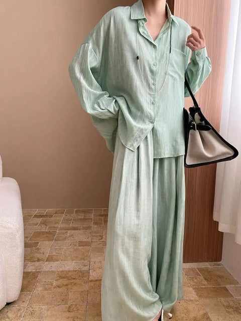 New Fashion Tencel Stir Fried Tie Dye Relaxed Shirt And Pants Two-piece Set CODE: KAR3924