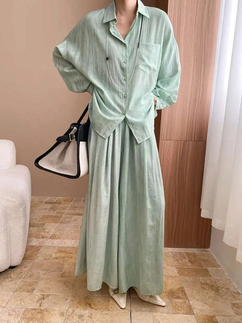 New Fashion Tencel Stir Fried Tie Dye Relaxed Shirt And Pants Two-piece Set CODE: KAR3924